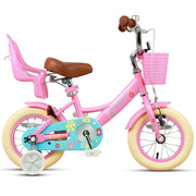 12" Toddler Bike with Doll Seat – Kids Bike for 2–4 Years Old | Training Wheels, Basket & Bell | Maggie