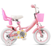 12" Toddler Bike with Doll Seat – Kids Bike for 2–4 Years Old | Training Wheels, Basket & Bell | Maggie