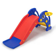 Children's playground slide with blue and red colors on a white background