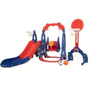 5-in-1 Car-Themed Toddler Slide and Swing Set – Slide, Swing, Basketball Hoop, Soccer Net & Ring Toss for Ages 1–8
