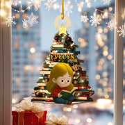 Adorno de madera personalizado "Amo leer libros" – Decoración personalizada del árbol de Navidad para niños y amantes de los libros | Regalo único de vacaciones