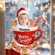 Personalized Baby Photo “Merry Christmas” Acrylic Ornament – Custom Name, Face & Skin Tone