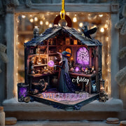 Adorno de madera personalizado de casa de brujas – Decoración de Halloween con nombre personalizado para amantes de la magia y brujas