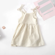 Vestido con tirantes de verano para niña: color sólido con bolsillo