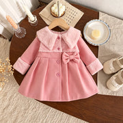 Baby Girl Bow Tie Woolen Coat – Cute & Warm Lapel Overcoat for Infants & Toddlers