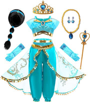Girls Turquoise Princess Costume – Two-Piece Outfit & Gold-Tone Details