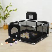 Large Square Baby Playpen (50x50 Inch) with Basketball Hoop