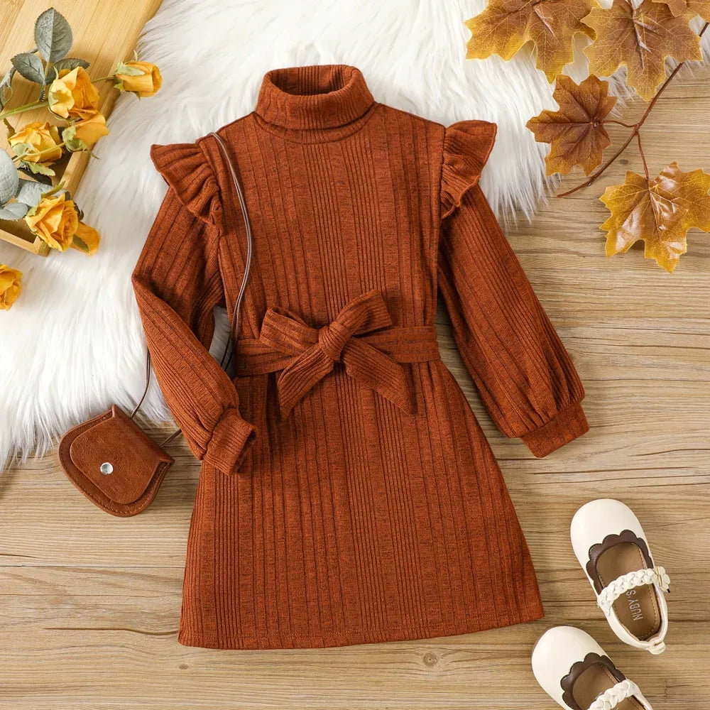 Chic High Neck Woolen Dress - Autumn/Winter Collection for Girls, Brown / 5T Chic High Neck Woolen Dress - Autumn/Winter Collection for Girls, Brown / 5T