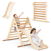Kids Climbing Triangle Set Foldable Wooden Climbing Triangle Ladder with Reversible Ramp - Indoor Montessori Climber for Toddlers 1+