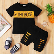 Conjunto casual de verano para bebé recién nacido: camiseta con estampado de letras + pantalones cortos