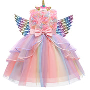 Girls Unicorn Princess Dress – Sleeveless Flower Cake Party Gown