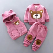Winter Baby Clothes Set: Fleece Bear Jacket, Vest, and Pants (3Pcs)