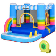 Kids Bouncy Castle with Pool, Outdoor Trampoline Play Area with Safety Netting, Rainbow Design, and Included 350W Blower (Max 90 KG, Ages 3–8)