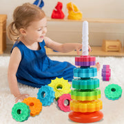 Torre arcoíris giratoria: rompecabezas apilable para un juego infantil seguro y colorido