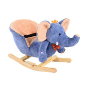 Plush Elephant Rocking Horse Ride-On Toy with Wooden Base, Safety Belt, Built-in Music (32 Rhymes), and High Back Seat for Toddlers (18 Months+)