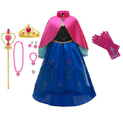 Girls Blue Princess Costume Dress – Long Sleeves & Floral Details