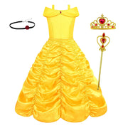 Girls Yellow Princess Costume Gown – Ruched Skirt & Party Style