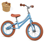 14 Inch Kids Balance Bike, Lightweight Height-adjustable Push Bike with Removable Woven Basket and Rubber Air Tires – Ages 3-6