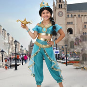 Girls Turquoise Princess Costume – Two-Piece Outfit & Gold-Tone Details