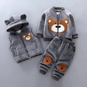 Winter Baby Clothes Set: Fleece Bear Jacket, Vest, and Pants (3Pcs)