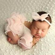 Newborn Photography Costume: Lace Romper and Bow Headband Set