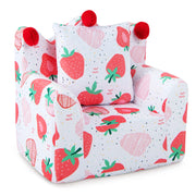 Strawberry Print Kids Armchair Sofa Set, Foam Filled Toddler Couch with Padded Pillow, Crown Shape, and Washable Ultra-Soft Cover (Ages 0-5)