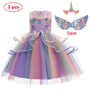 Girls Unicorn Princess Dress – Sleeveless Flower Cake Party Gown