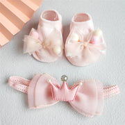 Set de 2 piezas de diadema y calcetines para niña bebé - Set de regalo de diadema de encaje con moño de princesa y calcetines de algodón para recién nacidos de 0-12 meses