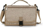 Estera cambiadora portátil y bolso de viaje, cambiador de pañales impermeable extragrande con bolsillo para toallitas, cojín para la cabeza y correa ajustable para el hombro (caqui/gris)