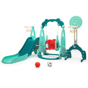 5-in-1 Car-Themed Toddler Slide and Swing Set – Slide, Swing, Basketball Hoop, Soccer Net & Ring Toss for Ages 1–8