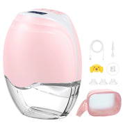 Pink and clear electronic device with accessories on a white background