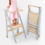 Kids Helper Tower – Foldable Toddler Step Stool for Kitchen, Bathroom & Learning (Gray)
