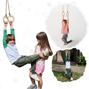 Children playing on gymnastic rings with additional images of children using the rings.