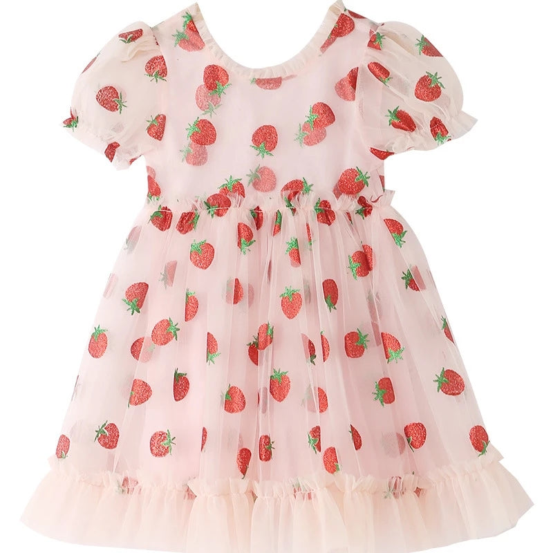 Puff Sleeves Pink Strawberry Dress, 7 Puff Sleeves Pink Strawberry Dress, 7