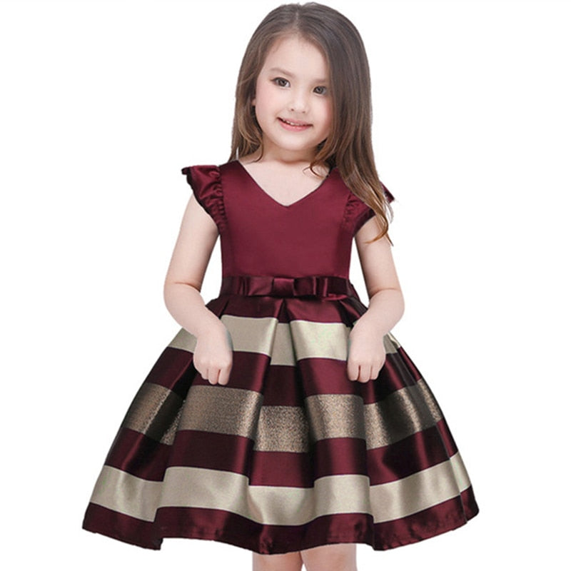 Striped Ribbon Elegant Girl Dress, Red/White / 2T Striped Ribbon Elegant Girl Dress, Red/White / 2T