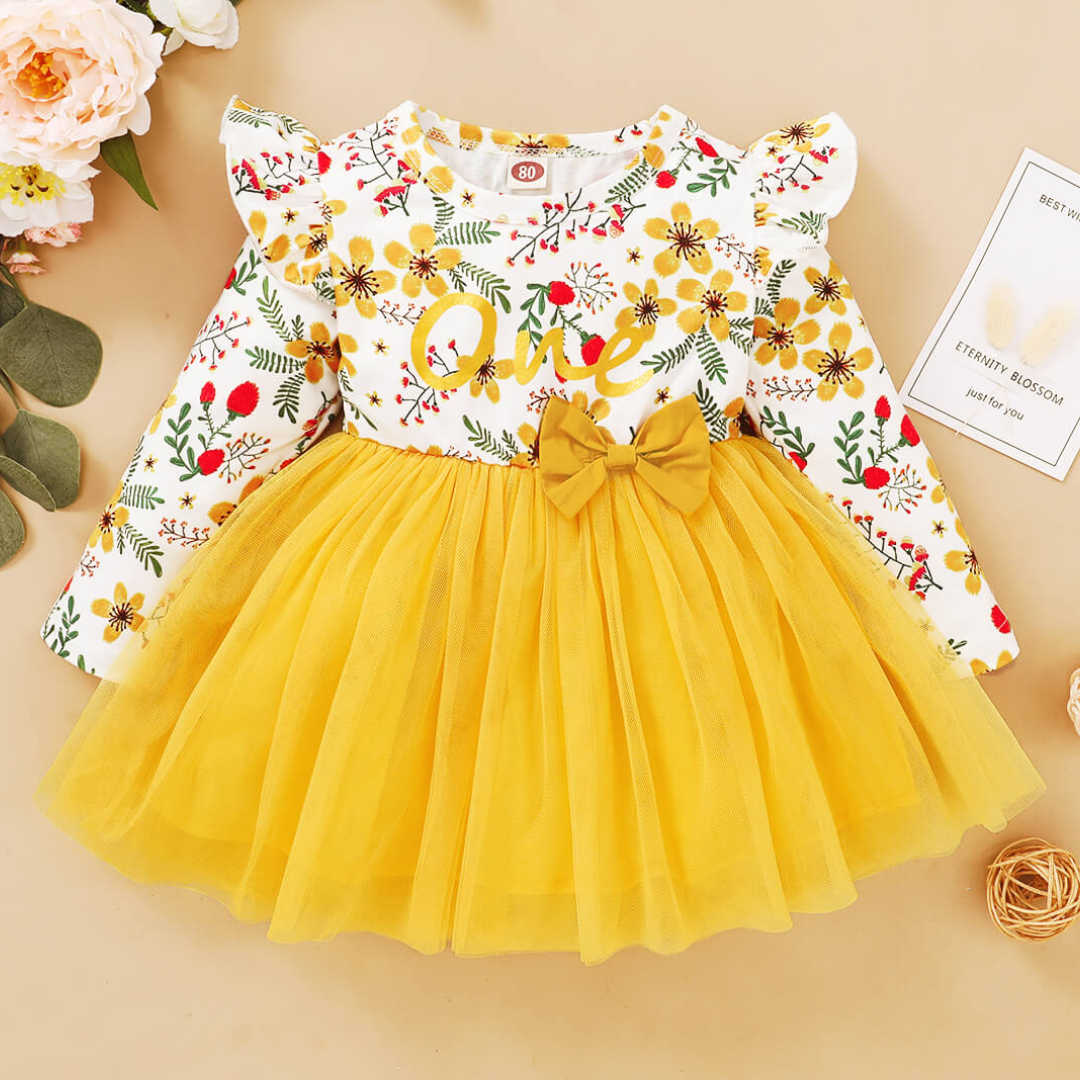 Floral Print Butterfly Long Sleeves Baby Girl Dress, 24M / White Floral Print Butterfly Long Sleeves Baby Girl Dress, 24M / White
