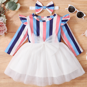 Candy Stripes Design Girl Summer Dress and Headband Set