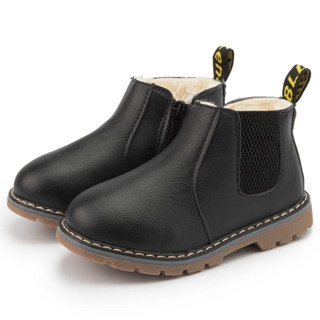 Side Zipper Non Slip Rubber Sole Kids Leather Winter Shoes, Black / 10 Side Zipper Non Slip Rubber Sole Kids Leather Winter Shoes, Black / 10