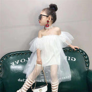Vestido superior de malla de moda para niñas