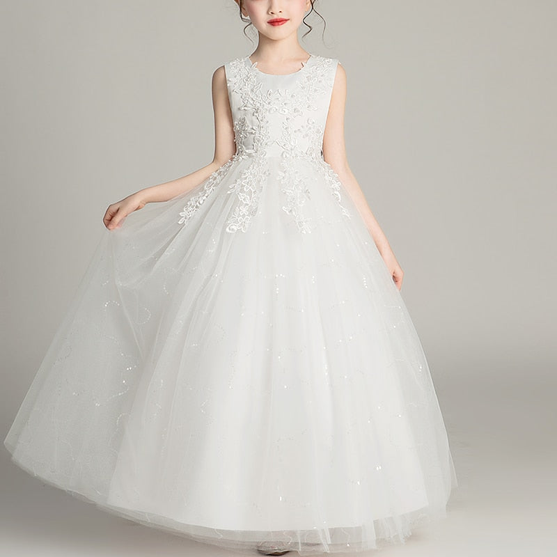 Lace Up Pearl and Sequin Accentuated Elegant Girls Ball Gown 1lovebaby Lace Up Pearl and Sequin Accentuated Elegant Girls Ball Gown 1lovebaby