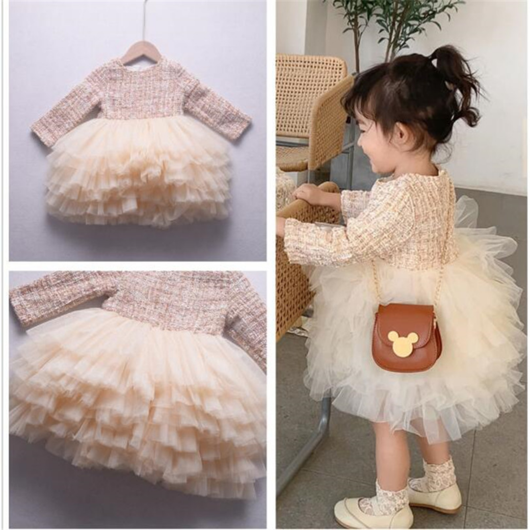 Long Sleeves Lace Ruffle Skirt Baby Girl Fashion Dress, 4 / Beige Long Sleeves Lace Ruffle Skirt Baby Girl Fashion Dress, 4 / Beige