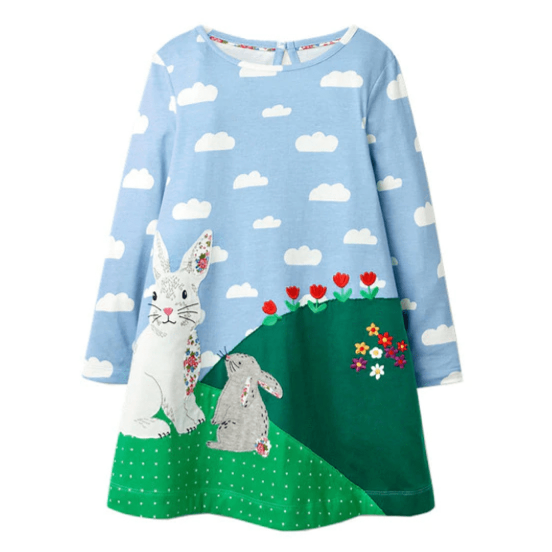 Rabbit Bunny Design Long Sleeve Top Dress, Pink / 3T Rabbit Bunny Design Long Sleeve Top Dress, Pink / 3T