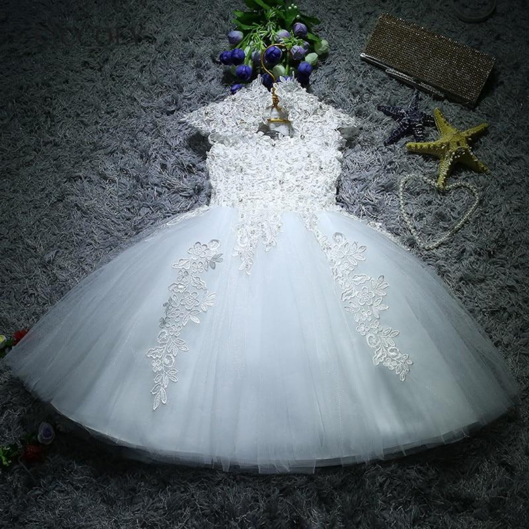 Elegant Lace and Sequin Beads Design Wedding and Baptismal Princess Ball Gown, White / 5 Elegant Lace and Sequin Beads Design Wedding and Baptismal Princess Ball Gown, White / 5