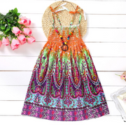 Aztec Ornament Pattern Print Bohemian Beach Girl Summer Dress