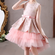 Embossed Embroidery Detail Elegant Long Back Party Dress