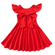 Plain Red Butterfly Sleeves With Bow Design Girl Dress