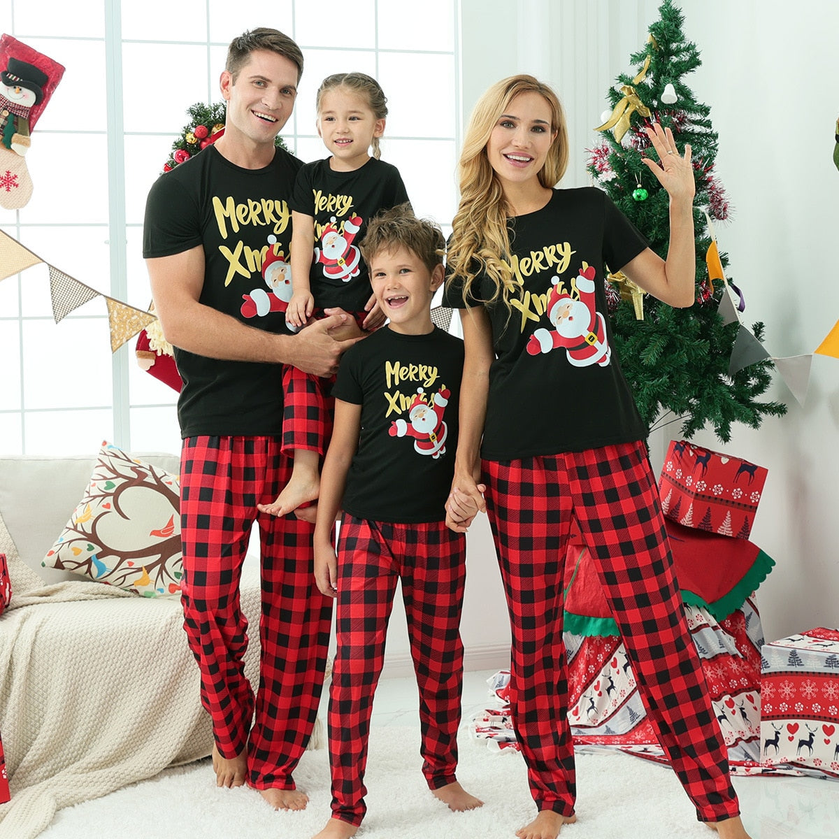 Family Matching Pajamas Set Short Sleeve Tops And Long Pants – 1lovebaby