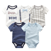 5 Pcs Bundle Plain and Printed Soft Cotton Baby Boy Short Sleeve Onesies
