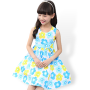 Flower Print Pattern and Bow Belt Design Girl Summer Dress