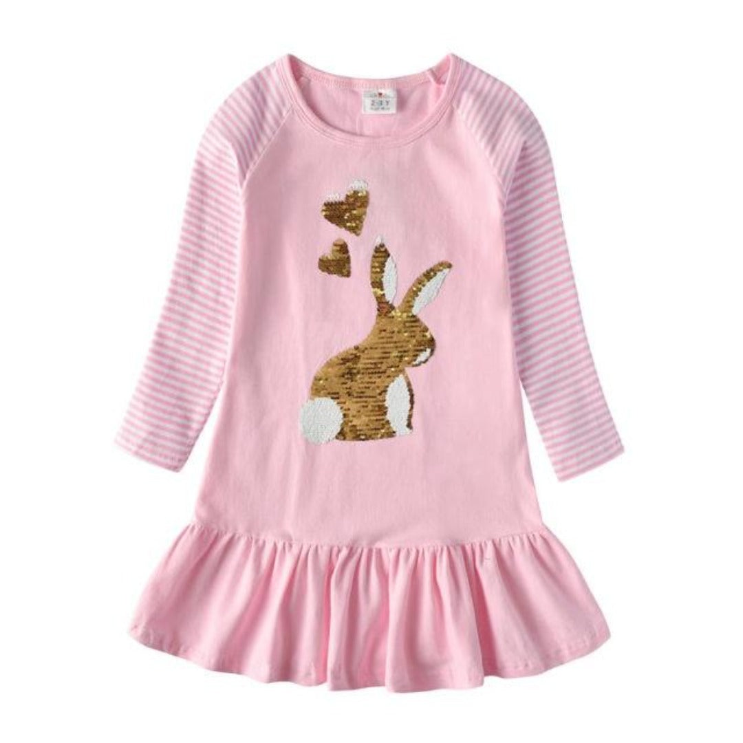 rabbit designs dress DALAWU Women Oversize Style Open-Back Design-Rabbit Flower Patterng, Women's, Size: 2XL cotton blend (95% Polyester Rabbit Rabbit Designs Vintage Floral